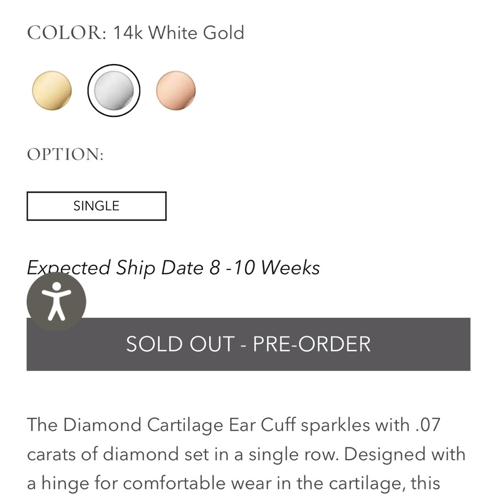EF Collection 14k White Gold & Diamond Cartilage Ear Cuff - Picture 3 of 5